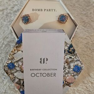 Bomb Party October Birthday Collection Rose Gold Opal Earrings NWT